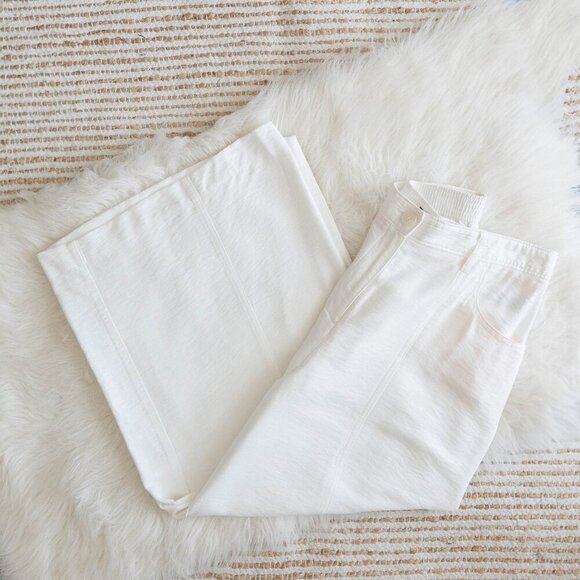 VERA WANG PANTS SZ M WHITE CULOTTE TROUSERS WIDE LEG CROPPED FLOWY - Picture 1 of 8
